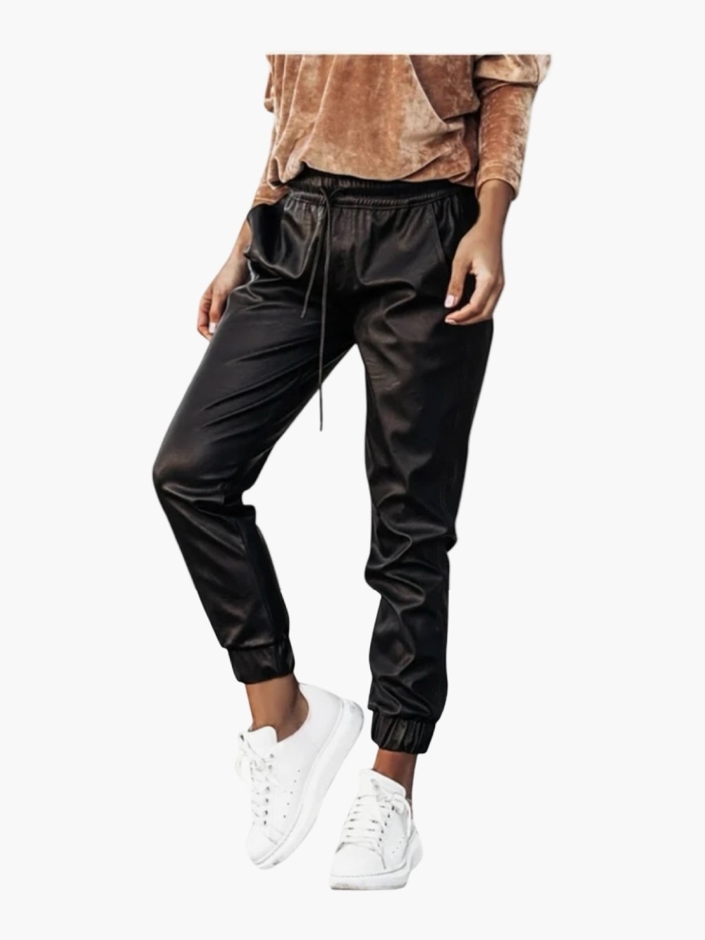 Faux Leather Jogger/ satin finish Pants - Black XS EUC